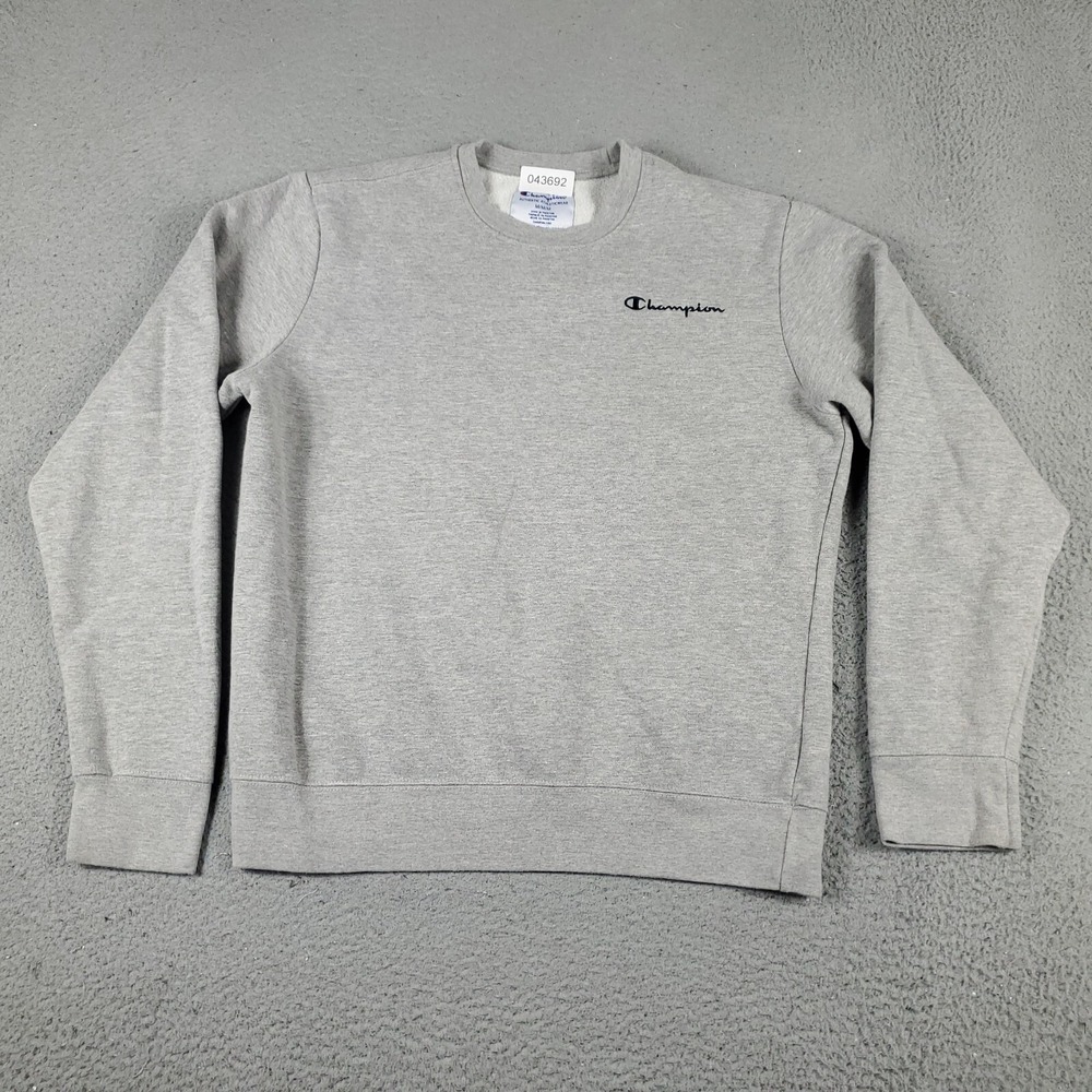 Champion Mens Medium Gray Pullover Sweatshirt Crew Neck Logo Fleece Sweater